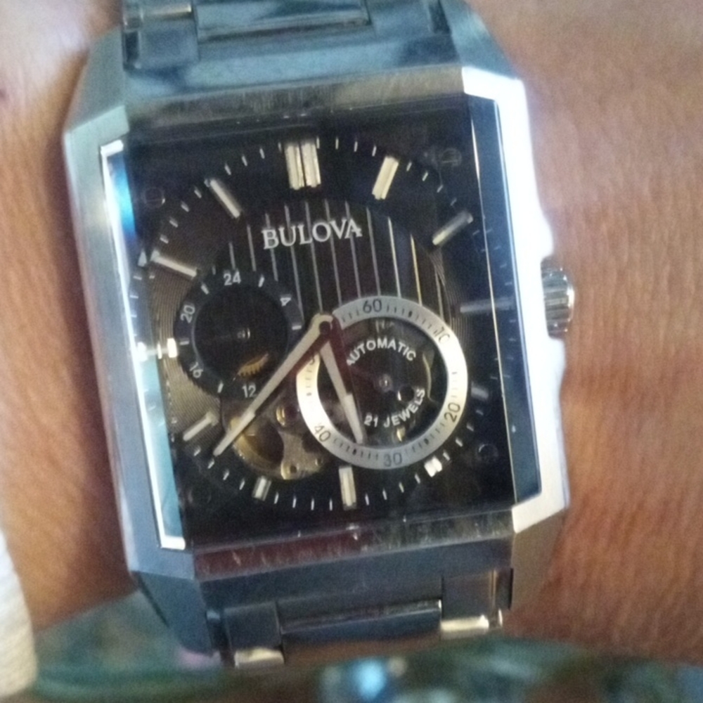 Bulova Men's Silver and Black Watch